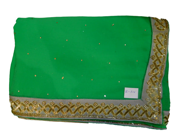 SMSAREE Green Designer Wedding Partywear Georgette Cutdana Thread & Stone  Hand Embroidery Work Bridal Saree Sari With Blouse Piece E526