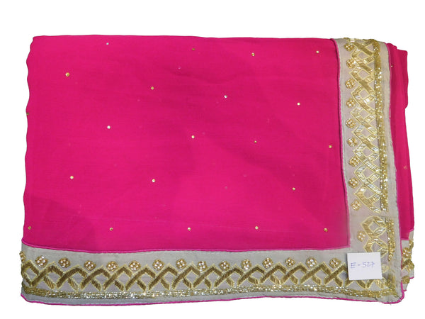 SMSAREE Pink Designer Wedding Partywear Georgette Cutdana Thread & Stone  Hand Embroidery Work Bridal Saree Sari With Blouse Piece E527