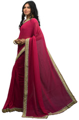 SMSAREE Pink Designer Wedding Partywear Georgette Cutdana Thread & Stone  Hand Embroidery Work Bridal Saree Sari With Blouse Piece E527