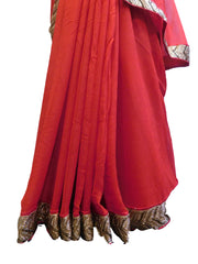 SMSAREE Red Designer Wedding Partywear Georgette Cutdana Stone & Zari Hand Embroidery Work Bridal Saree Sari With Blouse Piece E528