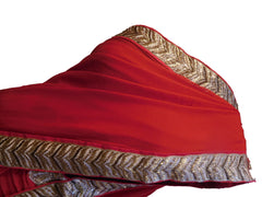 SMSAREE Red Designer Wedding Partywear Georgette Cutdana Stone & Zari Hand Embroidery Work Bridal Saree Sari With Blouse Piece E528