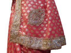 SMSAREE Pink Designer Wedding Partywear Georgette Stone & Zari Hand Embroidery Work Bridal Saree Sari With Blouse Piece E535