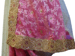 SMSAREE Pink & Cream Designer Wedding Partywear Brasso Stone & Zari Hand Embroidery Work Bridal Saree Sari With Blouse Piece E538