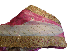SMSAREE Pink & Cream Designer Wedding Partywear Brasso Stone & Zari Hand Embroidery Work Bridal Saree Sari With Blouse Piece E540