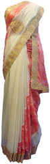 SMSAREE Pink & Cream Designer Wedding Partywear Brasso Stone & Zari Hand Embroidery Work Bridal Saree Sari With Blouse Piece E543