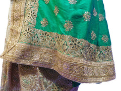 SMSAREE Green & Cream Designer Wedding Partywear Silk Cutdana Stone & Zari Hand Embroidery Work Bridal Saree Sari With Blouse Piece E545