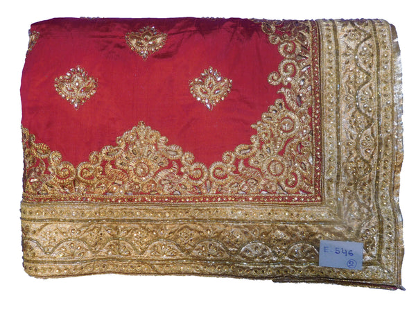 SMSAREE Red & Cream Designer Wedding Partywear Silk Cutdana Stone & Zari Hand Embroidery Work Bridal Saree Sari With Blouse Piece E546