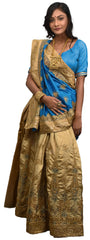 SMSAREE Blue & Cream Designer Wedding Partywear Silk Cutdana Stone & Zari Hand Embroidery Work Bridal Saree Sari With Blouse Piece E547