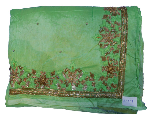 SMSAREE Green Designer Wedding Partywear Silk Cutdana Stone Thread Zari Sequence Beads & Bullion Hand Embroidery Work Bridal Saree Sari With Blouse Piece E549