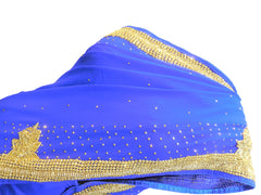 SMSAREE Blue Designer Wedding Partywear Georgette Cutdana Stone Zari & Beads Hand Embroidery Work Bridal Saree Sari With Blouse Piece E551