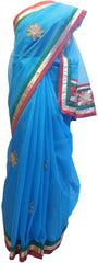 Blue Designer PartyWear Pure Supernet (Cotton) Thread Gota Work Kolkata Saree Sari E555