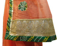 Peach Designer PartyWear Pure Supernet (Cotton) Gota Thread Work Saree Sari With Grey Border E559