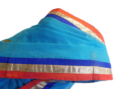 Blue Designer PartyWear Pure Supernet (Cotton) Thread Gota Work Kolkata Saree Sari E561