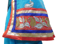 Blue Designer PartyWear Pure Supernet (Cotton) Thread Gota Work Kolkata Saree Sari E561