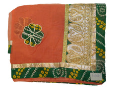 Peach Designer PartyWear Pure Supernet (Cotton) Gota Thread Work Saree Sari With Grey Border E562