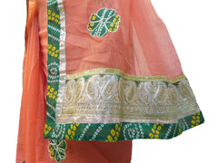 Peach Designer PartyWear Pure Supernet (Cotton) Gota Thread Work Saree Sari With Grey Border E562