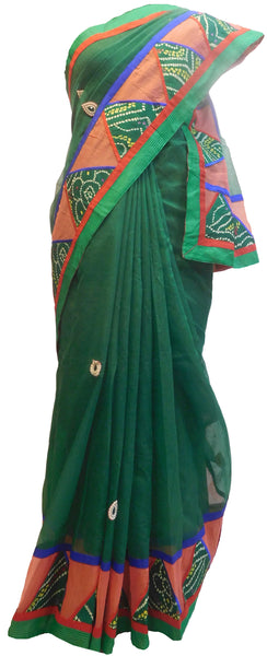 Green Designer PartyWear Pure Supernet (Cotton) Thread Gota Work Kolkata Saree Sari E563