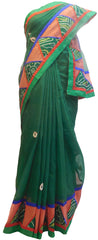 Green Designer PartyWear Pure Supernet (Cotton) Thread Gota Work Kolkata Saree Sari E563