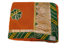 Orange Designer PartyWear Pure Supernet (Cotton) Thread Gota Work Kolkata Saree Sari E564