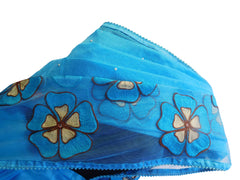 SMSAREE Blue Designer Wedding Partywear Supernet (Cotton) Mirror Thread & Pearl Hand Embroidery Work Bridal Saree Sari With Blouse Piece E566