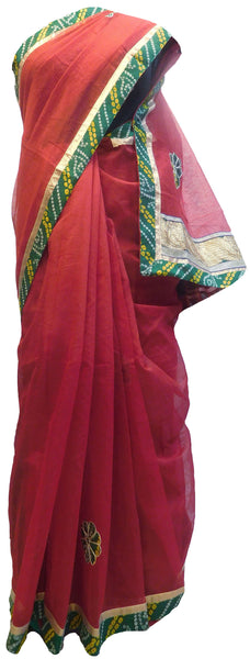 Red Designer PartyWear Pure Supernet (Cotton) Thread Gota Work Kolkata Saree Sari E568