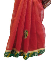 Red Designer PartyWear Pure Supernet (Cotton) Thread Gota Work Kolkata Saree Sari E568