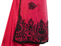SMSAREE Red Designer Wedding Partywear Georgette Thread & Stone  Hand Embroidery Work Bridal Saree Sari With Blouse Piece E571
