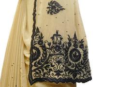 SMSAREE yellow Designer Wedding Partywear Georgette Thread & Stone  Hand Embroidery Work Bridal Saree Sari With Blouse Piece E572