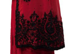 SMSAREE Red Designer Wedding Partywear Georgette Thread & Stone  Hand Embroidery Work Bridal Saree Sari With Blouse Piece E573
