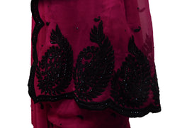 SMSAREE Pink Designer Wedding Partywear Georgette Thread & Stone  Hand Embroidery Work Bridal Saree Sari With Blouse Piece E575