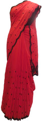 SMSAREE Red Designer Wedding Partywear Georgette Thread & Stone  Hand Embroidery Work Bridal Saree Sari With Blouse Piece E577