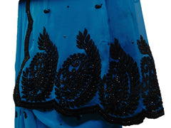 SMSAREE Blue Designer Wedding Partywear Georgette Thread & Stone  Hand Embroidery Work Bridal Saree Sari With Blouse Piece E578