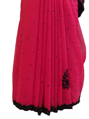 SMSAREE Pink Designer Wedding Partywear Georgette Thread & Stone  Hand Embroidery Work Bridal Saree Sari With Blouse Piece E579