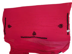 SMSAREE Pink Designer Wedding Partywear Georgette Thread & Stone  Hand Embroidery Work Bridal Saree Sari With Blouse Piece E579