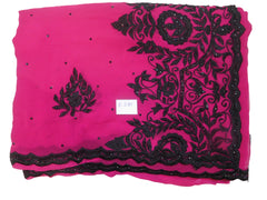 SMSAREE Pink Designer Wedding Partywear Georgette Thread & Stone  Hand Embroidery Work Bridal Saree Sari With Blouse Piece E581