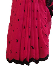 SMSAREE Pink Designer Wedding Partywear Georgette Thread & Stone  Hand Embroidery Work Bridal Saree Sari With Blouse Piece E583