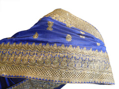 SMSAREE Blue Designer Wedding Partywear Silk Cutdana Stone & Zari Hand Embroidery Work Bridal Saree Sari With Blouse Piece E595