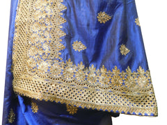 SMSAREE Blue Designer Wedding Partywear Silk Cutdana Stone & Zari Hand Embroidery Work Bridal Saree Sari With Blouse Piece E595