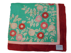 SMSAREE Turquoise Designer Wedding Partywear Satin Silk Thread Hand Embroidery Work Bridal Saree Sari With Blouse Piece E598