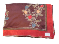 SMSAREE Coffee Brown Designer Wedding Partywear Satin Silk Thread Stone & Zari Hand Embroidery Work Bridal Saree Sari With Blouse Piece E599