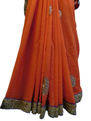 SMSAREE Orange Designer Wedding Partywear Georgette (Viscos) Gota Stone & Zari Hand Embroidery Work Bridal Saree Sari With Blouse Piece E602