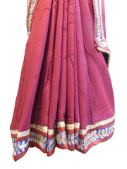 SMSAREE Wine Designer Wedding Partywear Georgette (Viscos) Gota Pearl & Zari Hand Embroidery Work Bridal Saree Sari With Blouse Piece E603