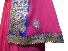 SMSAREE Pink Designer Wedding Partywear Georgette (Viscos) Gota Pearl & Zari Hand Embroidery Work Bridal Saree Sari With Blouse Piece E605