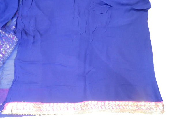 SMSAREE Red & Blue Designer Wedding Partywear Georgette (Viscos) Gota Pearl & Zari Hand Embroidery Work Bridal Saree Sari With Blouse Piece E607