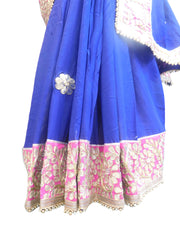 SMSAREE Blue Designer Wedding Partywear Georgette (Viscos) Gota Pearl & Zari Hand Embroidery Work Bridal Saree Sari With Blouse Piece E608