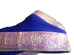 SMSAREE Blue Designer Wedding Partywear Georgette (Viscos) Gota Pearl & Zari Hand Embroidery Work Bridal Saree Sari With Blouse Piece E608