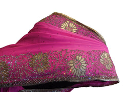 SMSAREE Pink & Blue Designer Wedding Partywear Pure Georgette & Net Cutdana Stone & Zari Hand Embroidery Work Bridal Saree Sari With Blouse Piece E613
