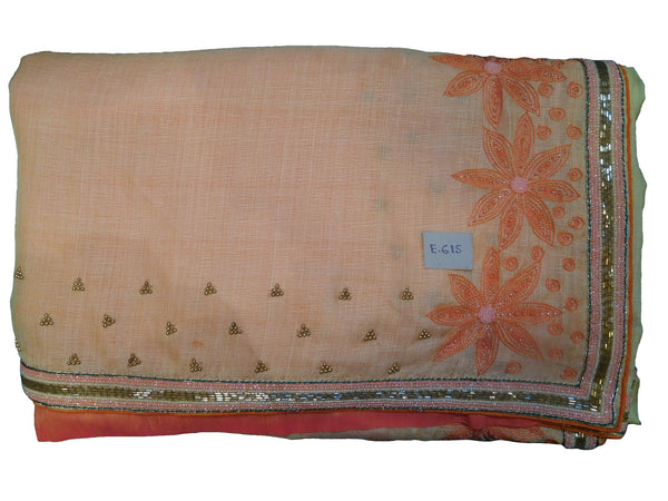 SMSAREE Cream Designer Wedding Partywear Georgette Thread Cutdana & Beads Hand Embroidery Work Bridal Saree Sari With Blouse Piece E615