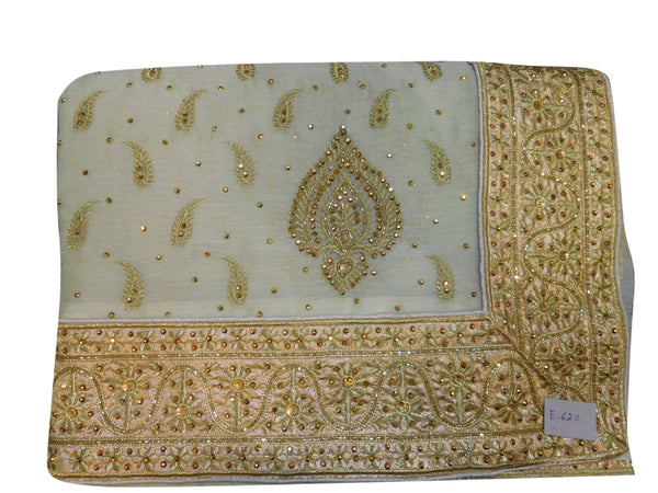 SMSAREE Green Designer Wedding Partywear Georgette Cutdana Stone & Zari Hand Embroidery Work Bridal Saree Sari With Blouse Piece E620