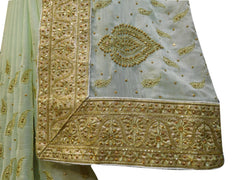 SMSAREE Green Designer Wedding Partywear Georgette Cutdana Stone & Zari Hand Embroidery Work Bridal Saree Sari With Blouse Piece E620